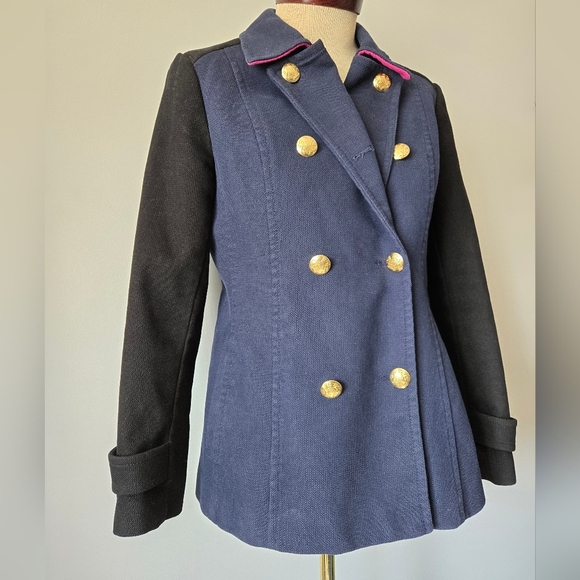 BANANA REPUBLIC Blue and Black Double-Breasted Peacoat /Blazer. Size M - Picture 2 of 16